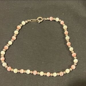 Sterling silver pink/white beaded bracelet 9" thin bracelet